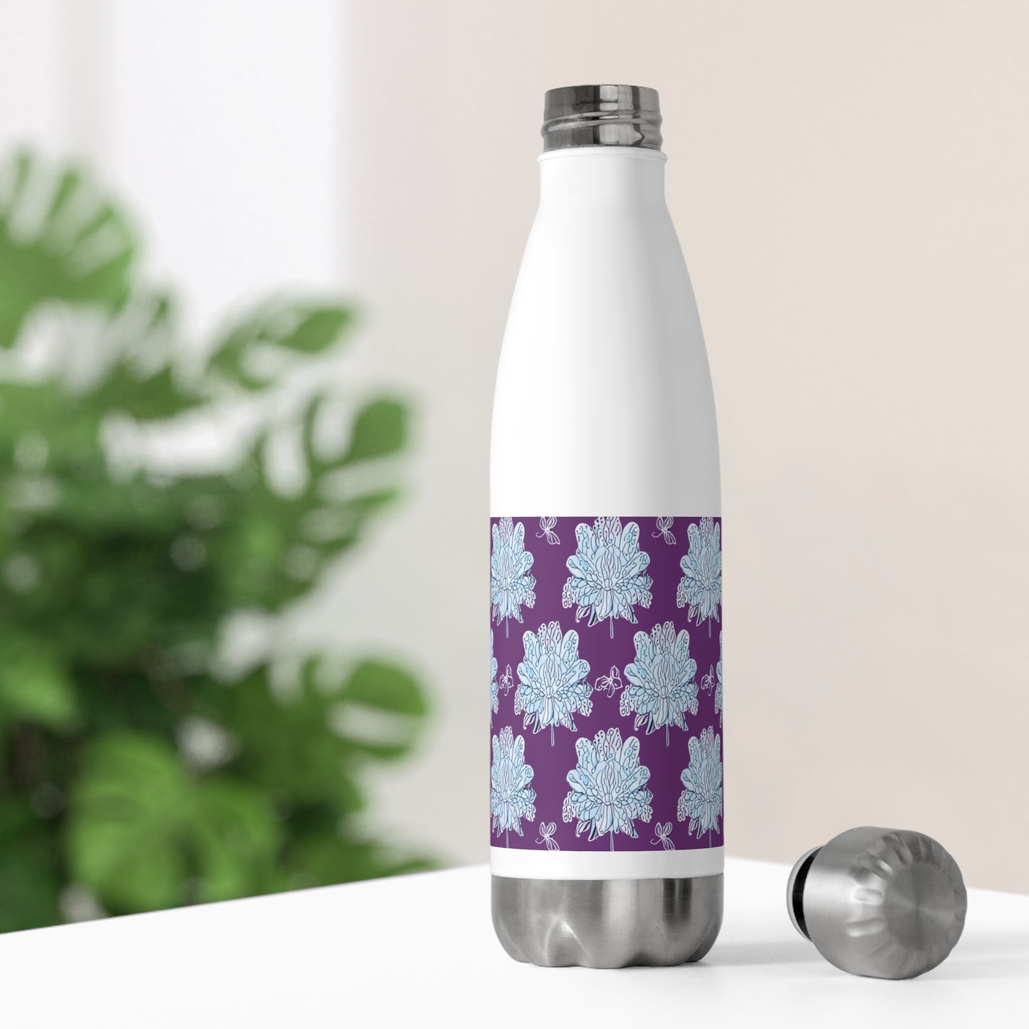 Blue Floral Butterflies 20oz Insulated Water Bottle