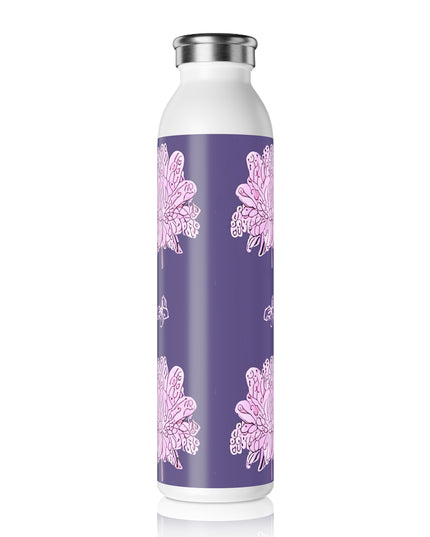 Magenta Floral Butterflies Slim Water Bottle, 20 oz White