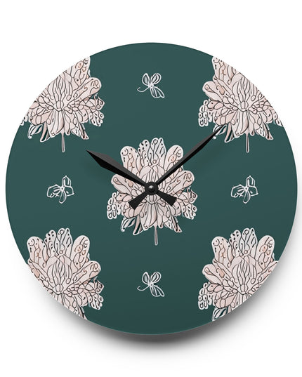 Soft White Floral Butterflies Acrylic Wall Clock, Round or Square, 10.75" x 10.75"