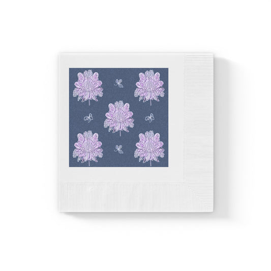 Purple White Floral Butterflies White Coined Napkins, 4.8" x 4.8"