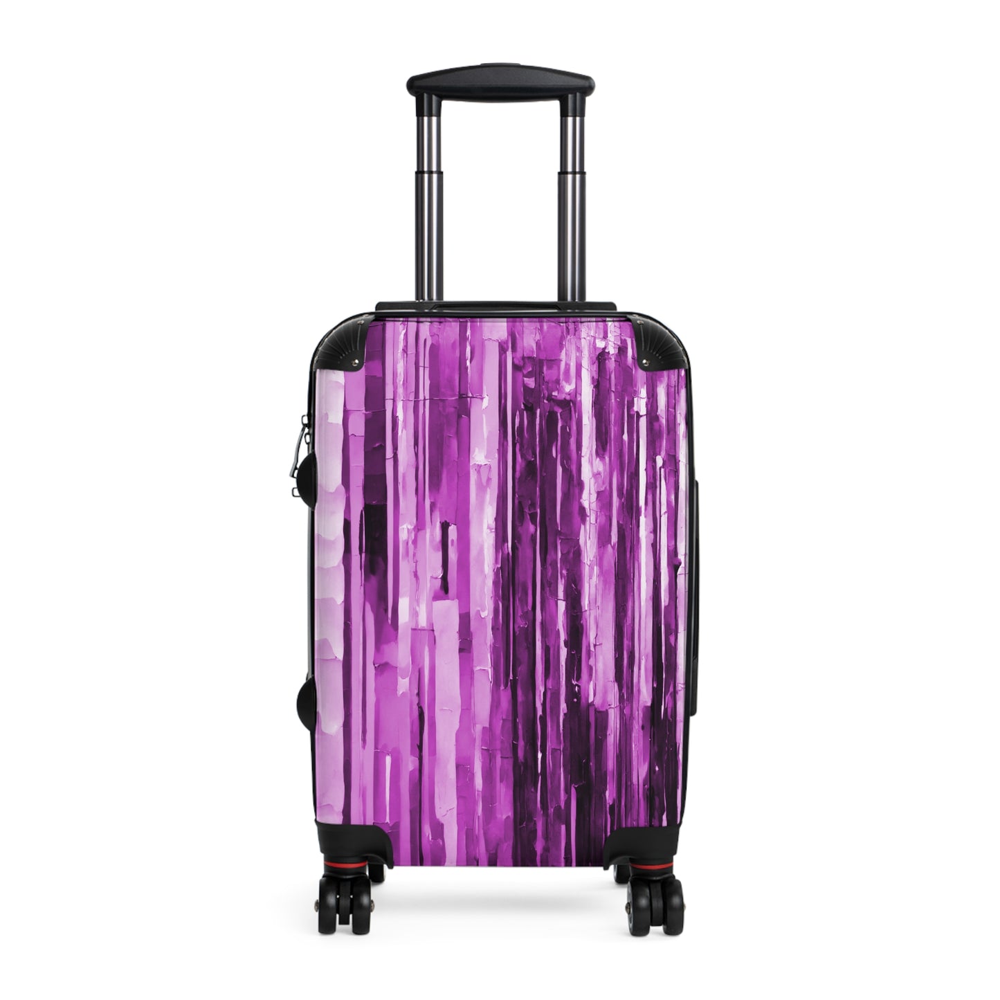 Striped Powder Lavender Small Suitcase with built in lock, 4 double-wheels, telescopic handle, and ABS back hard-shell