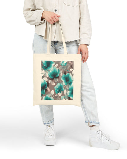 Tif Green Gray Floral Bunch Cotton Canvas Tote Bag