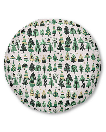 Mini Vintage Green Trees Tufted Floor Pillow, Round, 30' x 30'
