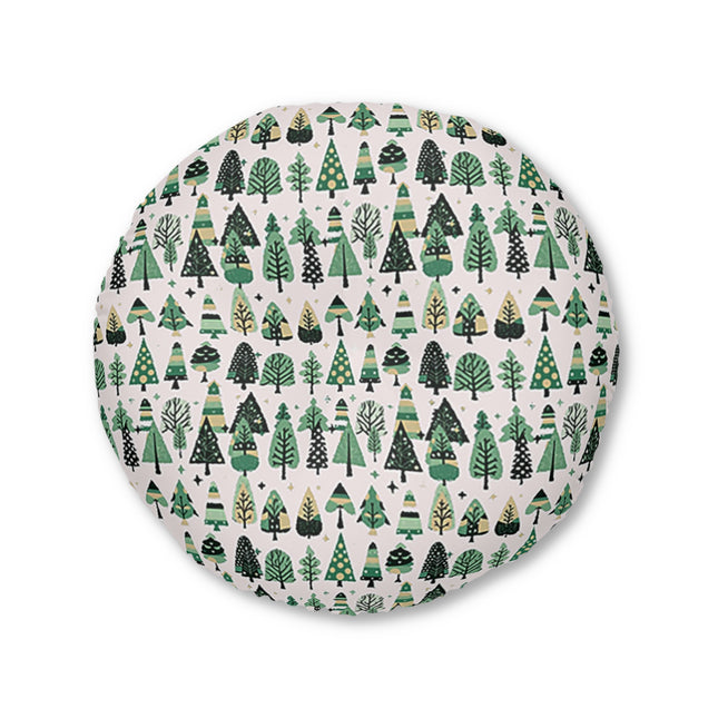 Mini Vintage Green Trees Tufted Floor Pillow, Round, 30' x 30'