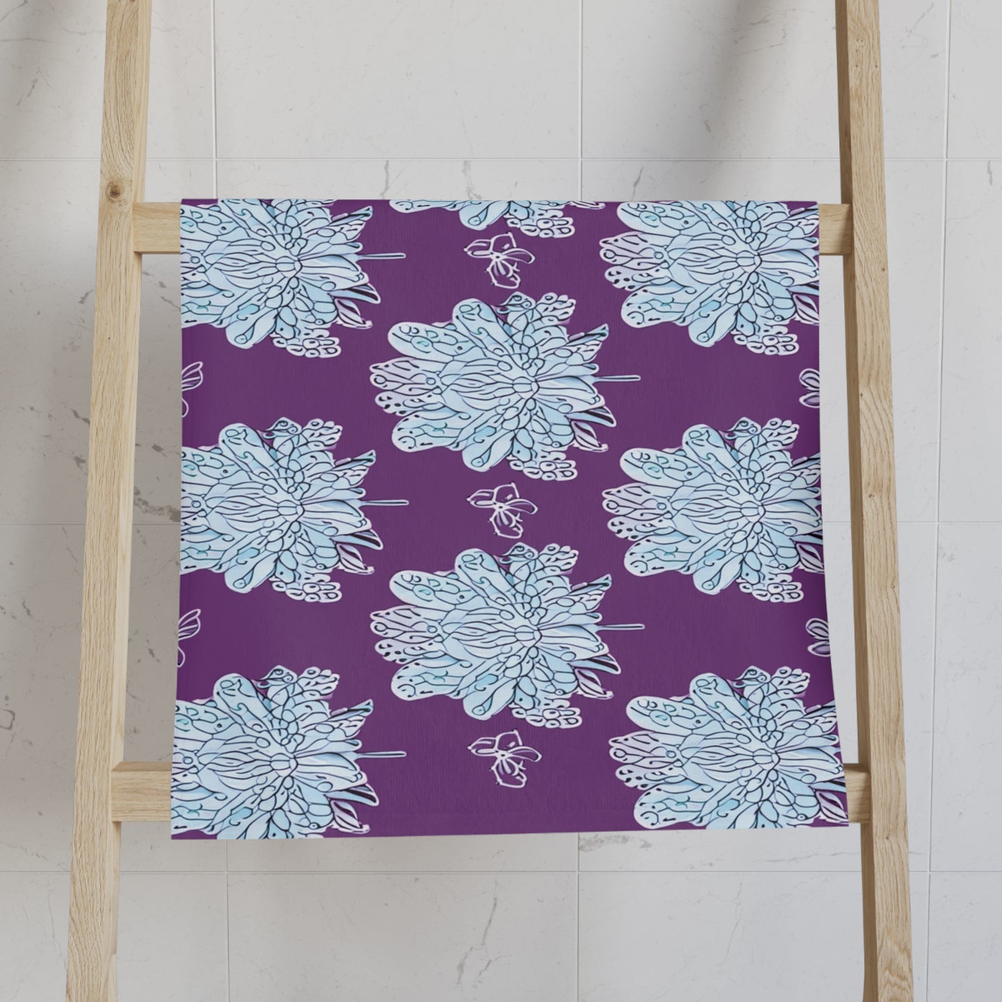 Blue Floral Butterflies Hand Towel, 16" x 28"
