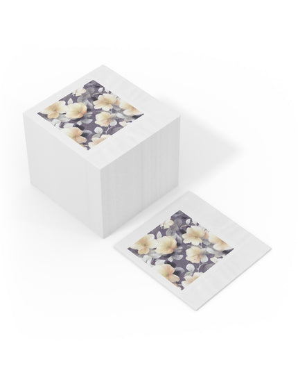 White Blush Floral Bunch White Coined Napkins, 6.5" x 6.5"