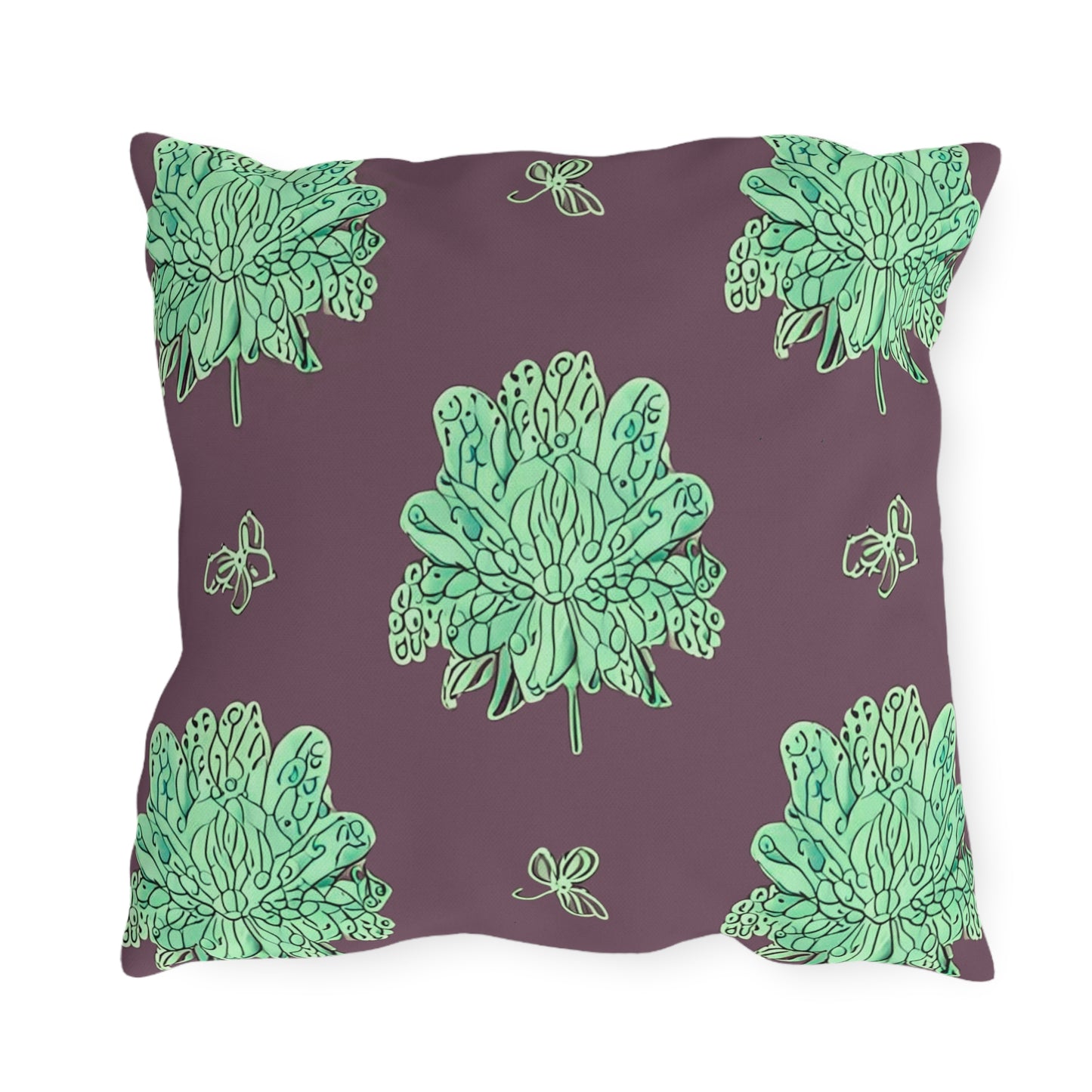 Mint Green Floral Butterflies 18" x 18" Outdoor Pillow