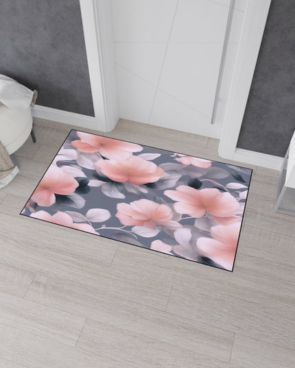 Peach and Blue Gray Floral Bunch Heavy Duty Floor Mat, 36" x 60"