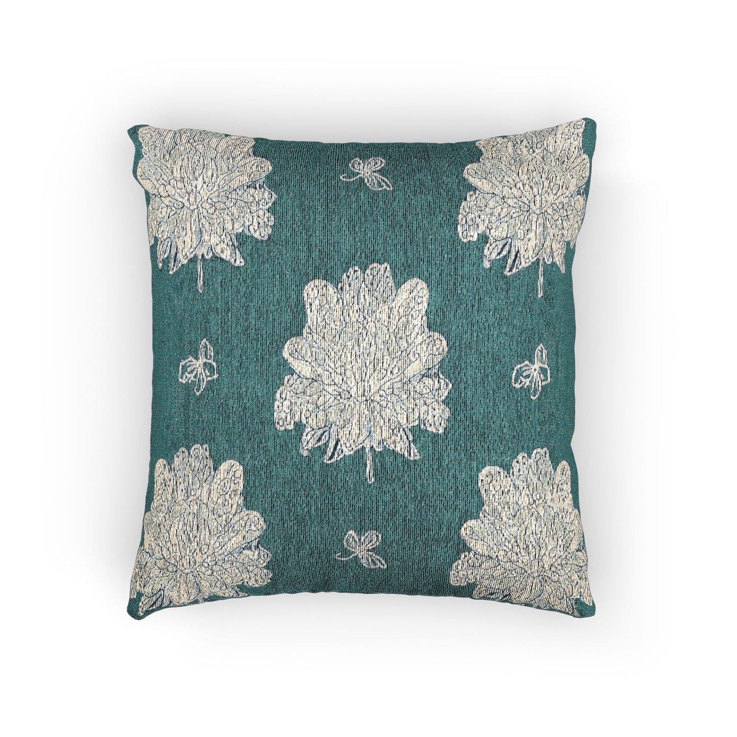 Tif Green White Floral Butterflies Woven Pillow, 17" x 18"