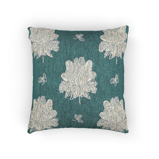 Tif Green White Floral Butterflies Woven Pillow, 17" x 18"