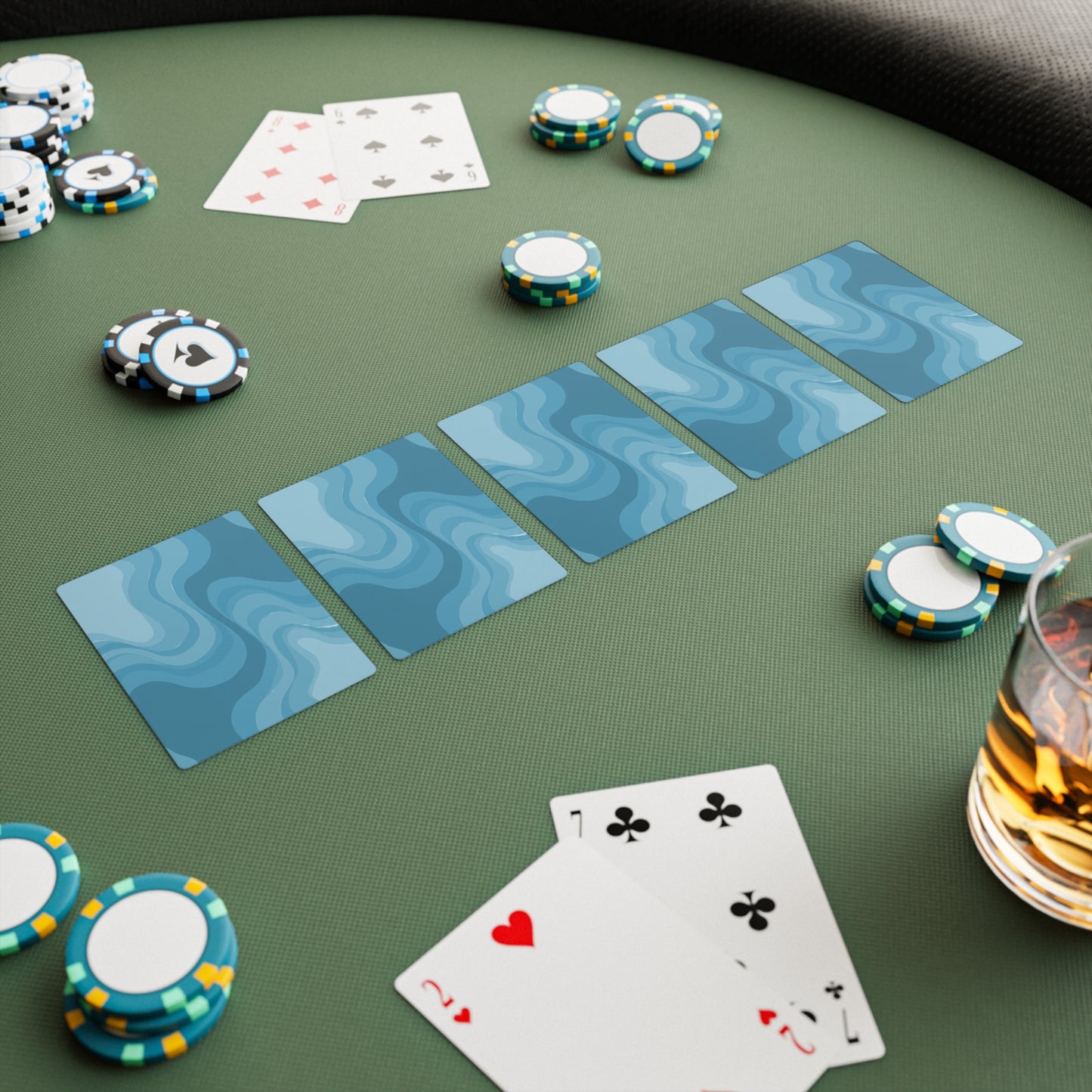 Sky Blue Wavey Poker Cards