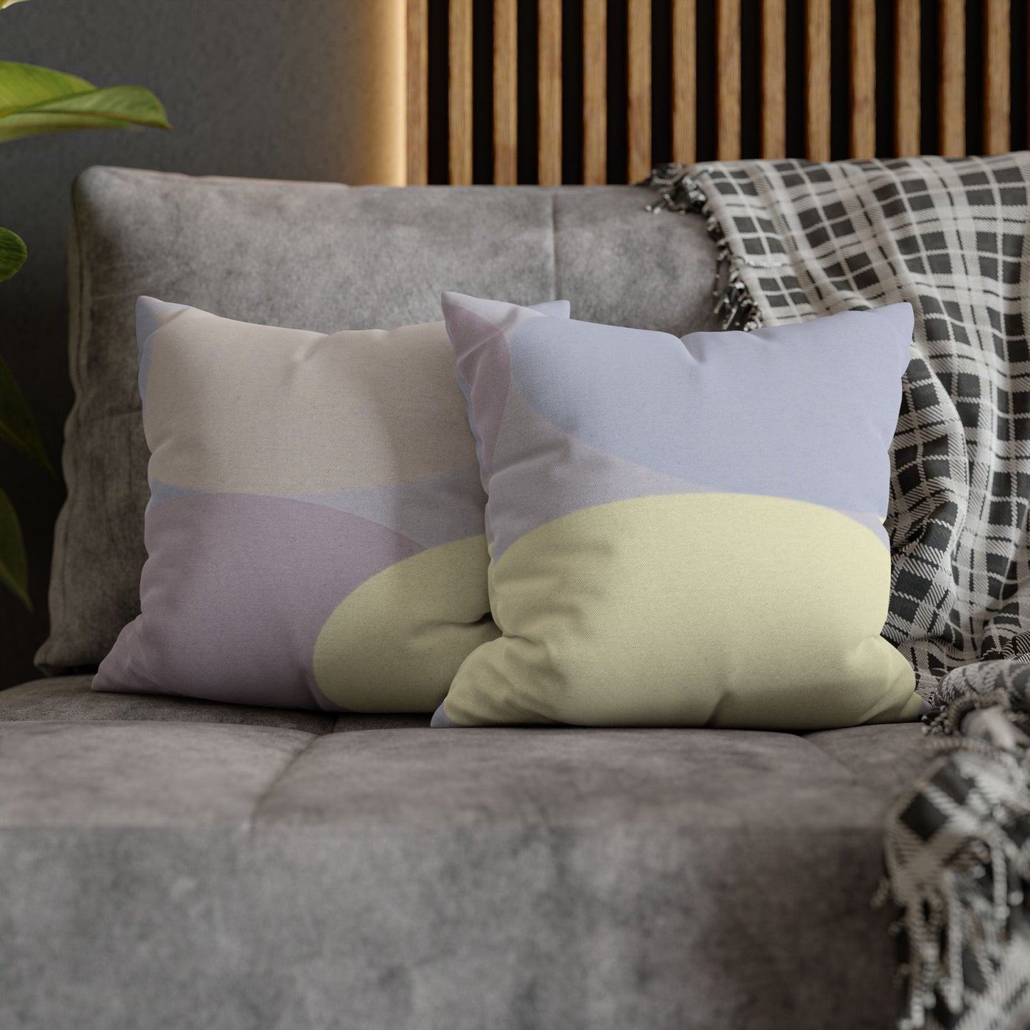 Pastel Soft Blue and Soft White Patches Spun Polyester Square Pillowcase, 14" x 14"