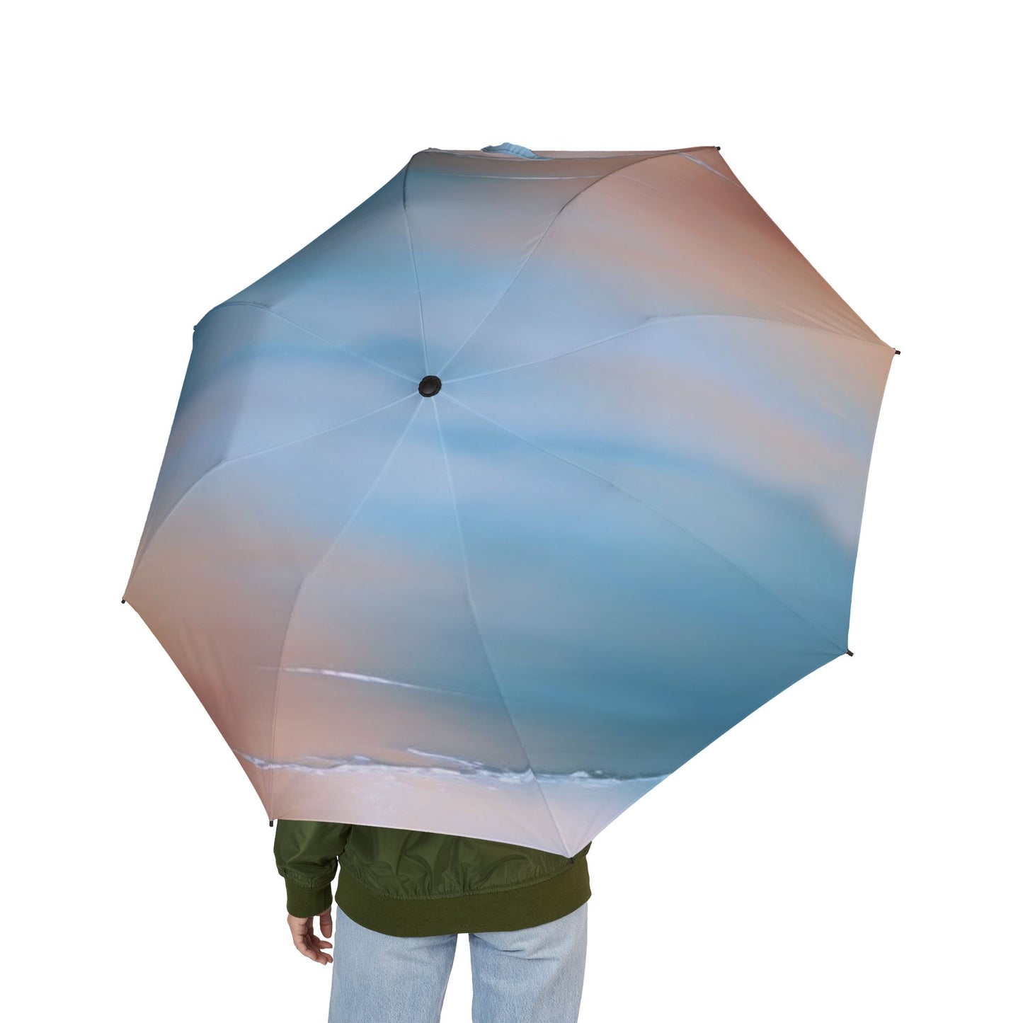 Blue Sea Peach Fog Foldable Umbrella - Compact & Chic