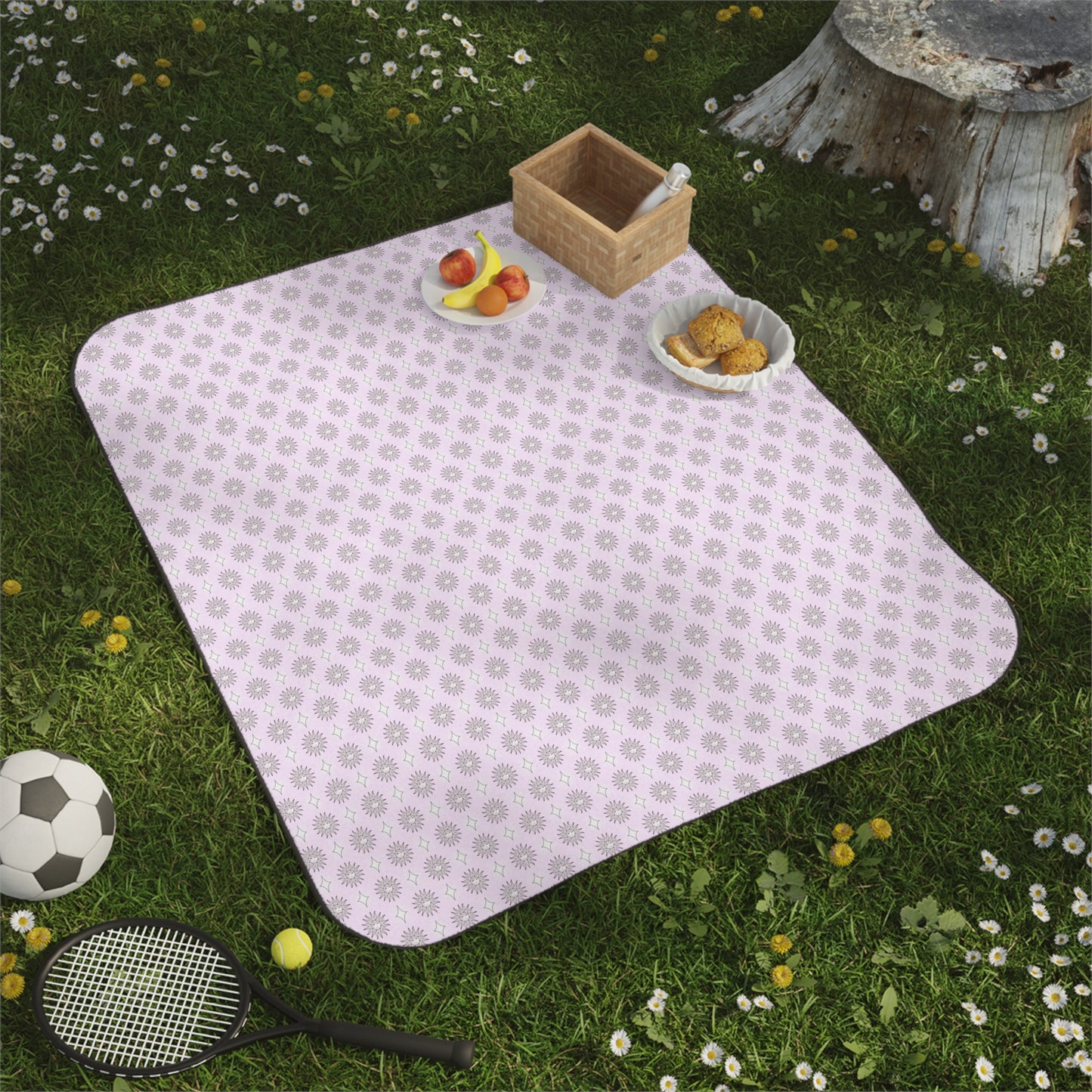 Pink Mornings Star-crossed Bodies Picnic Blanket, 61" × 51"