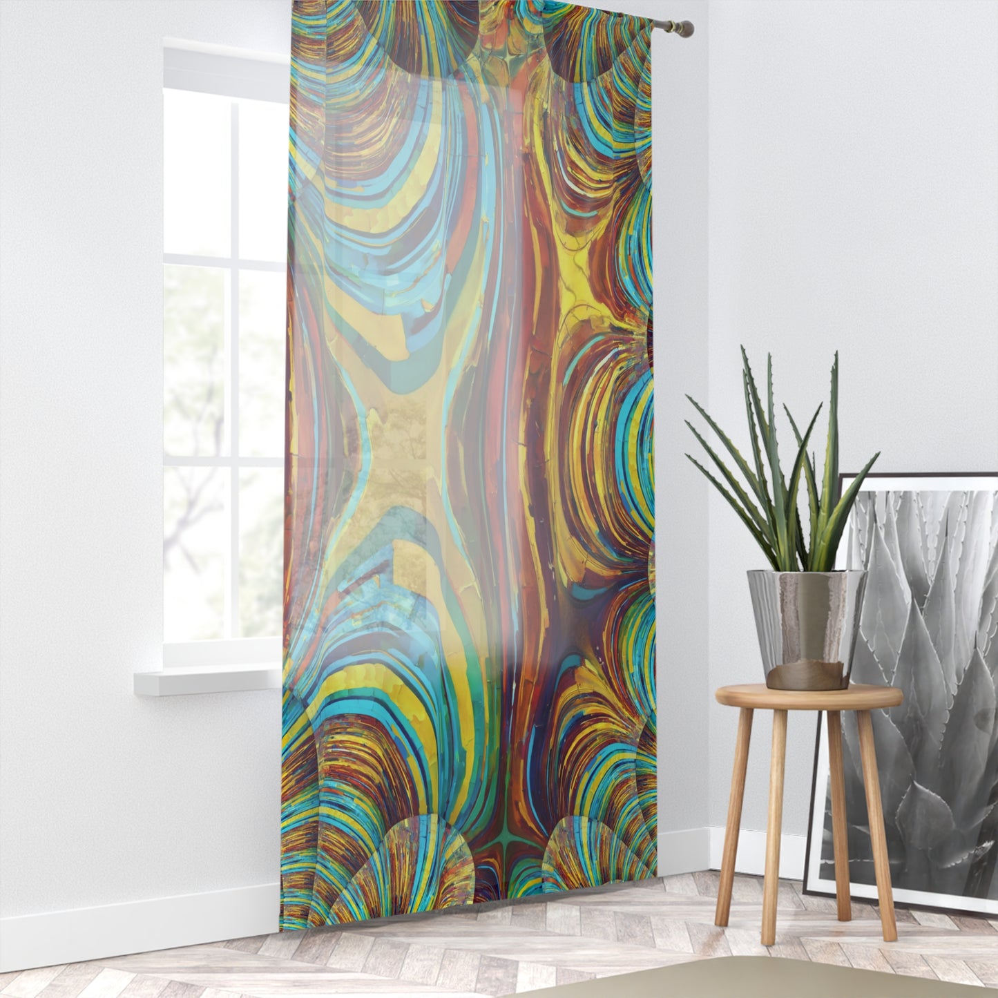 Uzi Spiral Alpha Sheer Window Curtain, 50" x 84", partially transparent