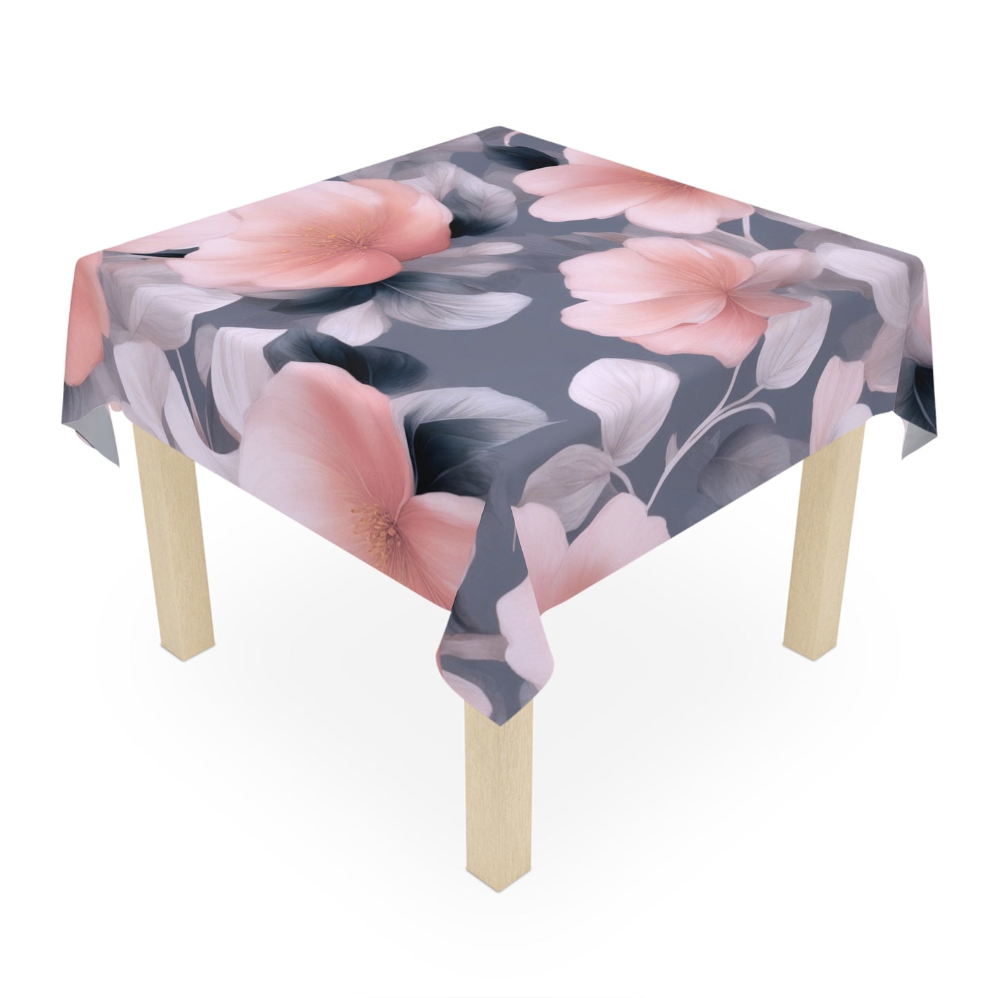 Peach and Blue Gray Floral Bunch Tablecloth, 55" x 55"