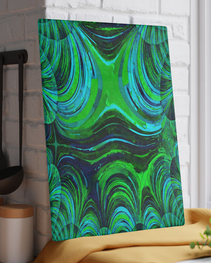 Uzi Spiral Blue Green 11" x 15" Glass Cutting Board