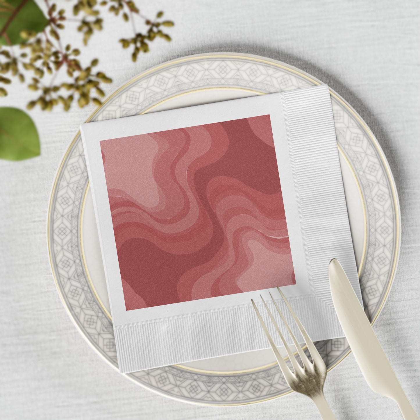 Power Red Wavey White Coined Napkins, 6.5" x 6.5"