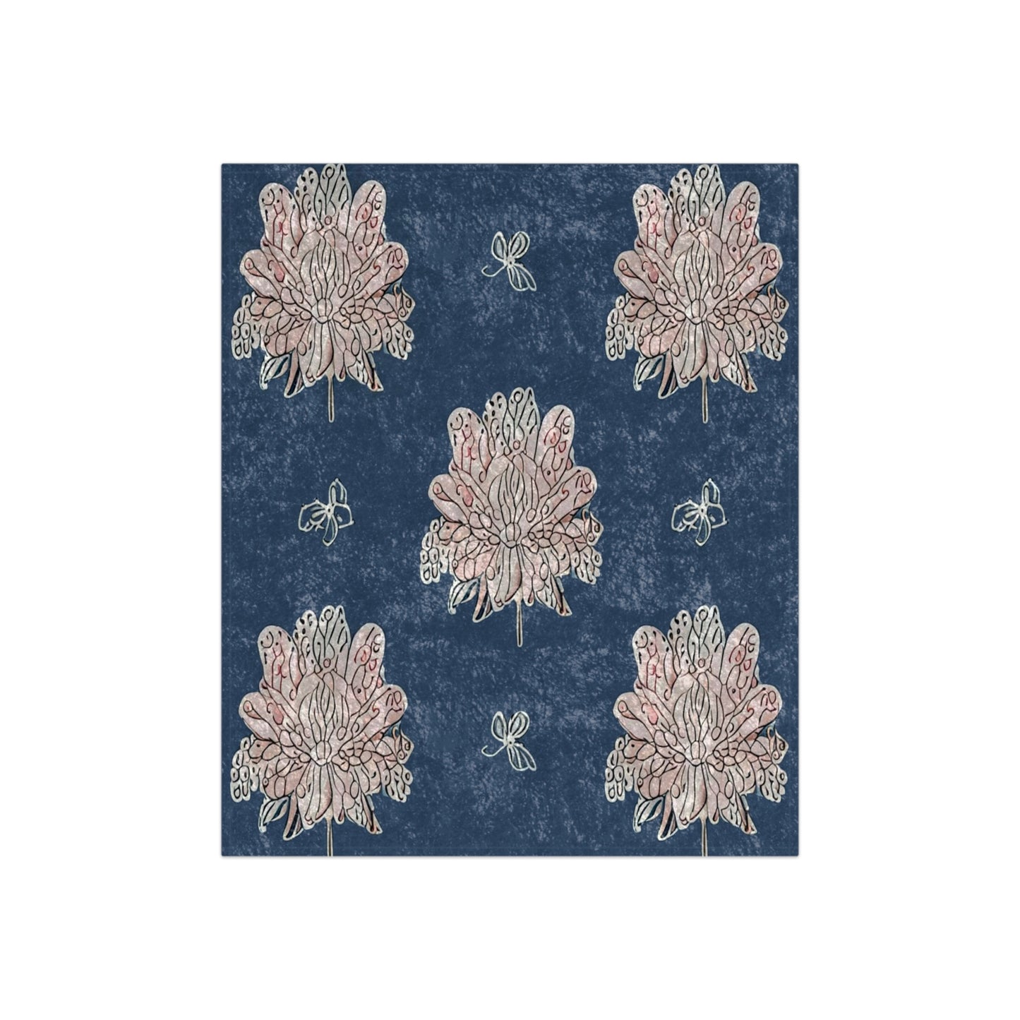 Rose White Floral Butterflies 50" x 60" Crushed Velvet Blanket