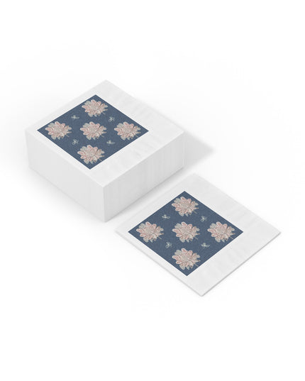Rose White Floral Butterflies White Coined Napkins, 6.5" x 6.5"