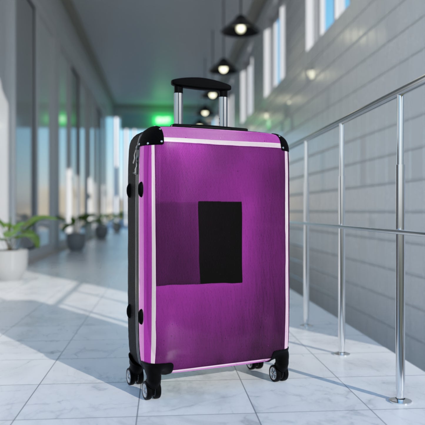 Magenta Shadow Medium Suitcase with built in lock, 4 double-wheels, telescopic handle, and ABS back hard-shell