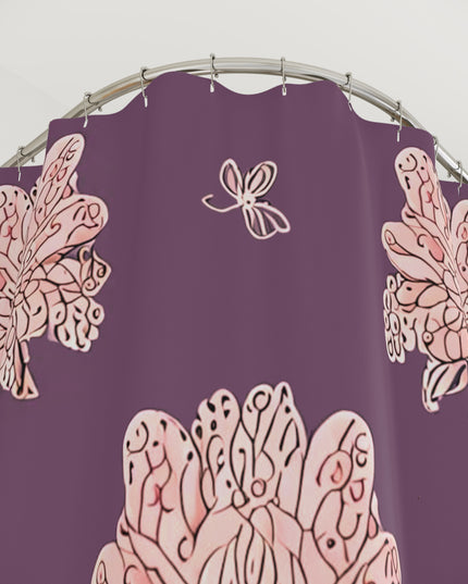 Pink Floral Butterflies Shower Curtain, 71" x 74"