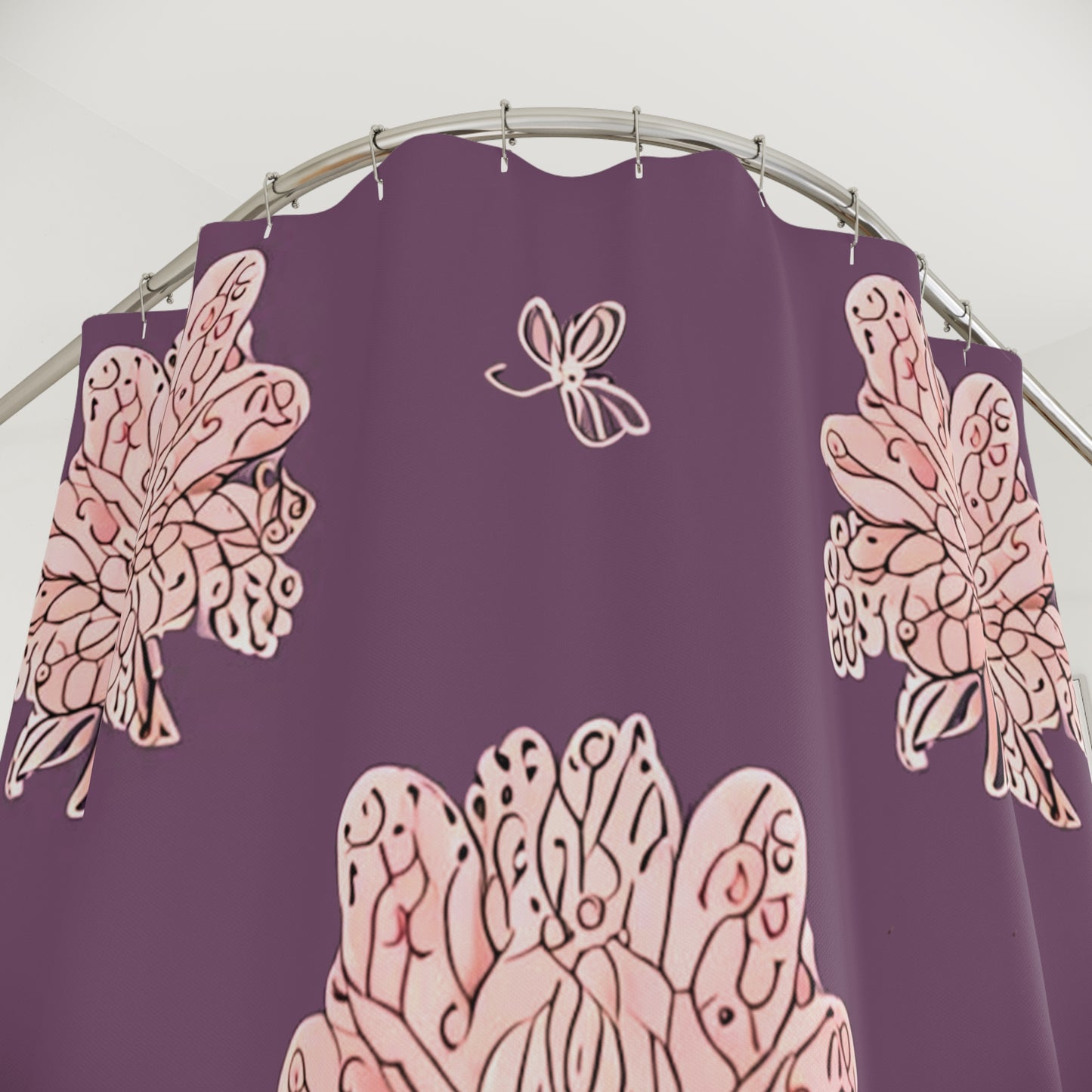 Pink Floral Butterflies Shower Curtain, 71" x 74"