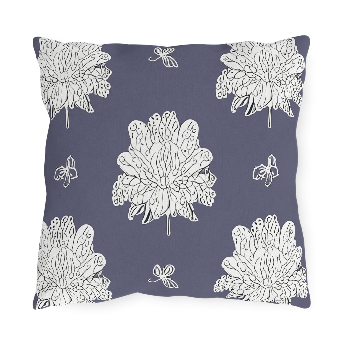 White Floral Butterflies 16" x 16" Outdoor Pillow