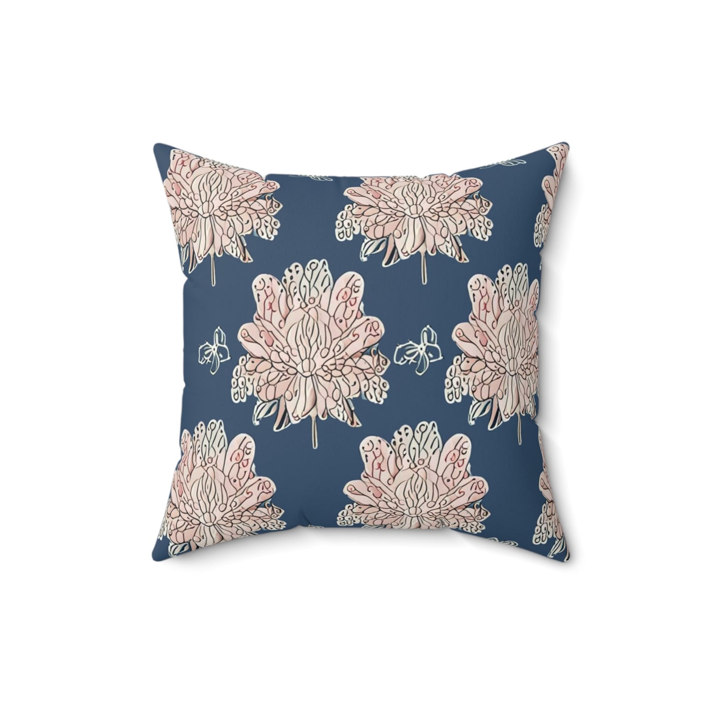 Rose White Floral Butterflies 16" x 16" Faux Suede Square Pillow