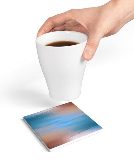 Blue Sea Peach Fog 4" x 4" Square Ceramic Coaster