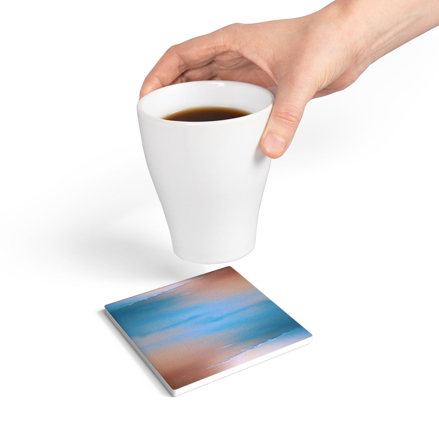 Blue Sea Peach Fog 4" x 4" Square Ceramic Coaster