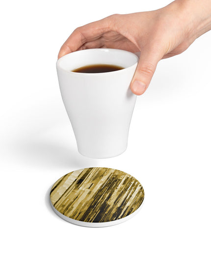 Striped Light Brown 4" x 4" Round Ceramic Coaster
