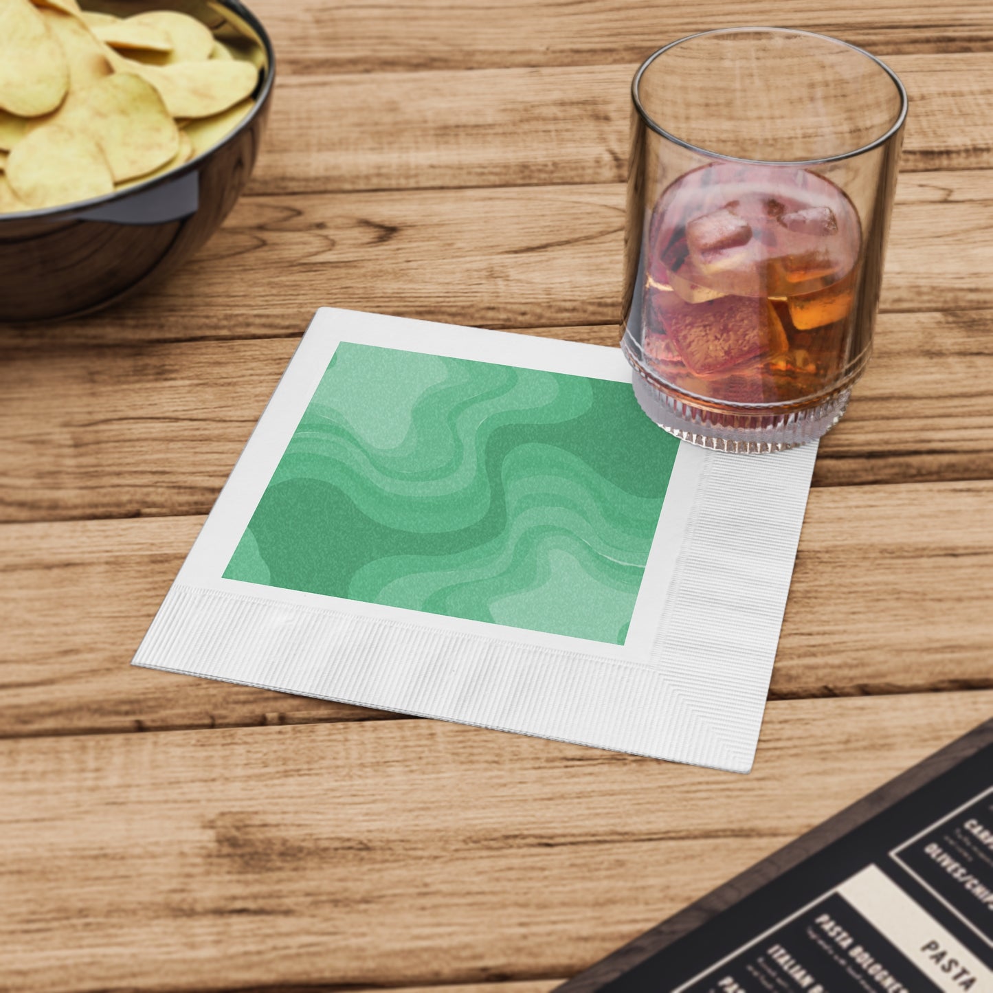 Mint Green Wavey White Coined Napkins, 6.5" x 6.5"