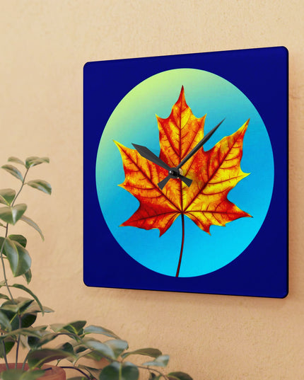 Alpha Maple Leaf Acrylic Wall Clock, Round or Square, 10.75" x 10.75"