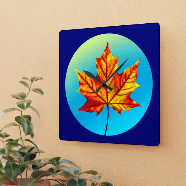 Alpha Maple Leaf Acrylic Wall Clock, Round or Square, 10.75" x 10.75"