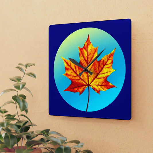 Alpha Maple Leaf Acrylic Wall Clock, Round or Square, 10.75" x 10.75"