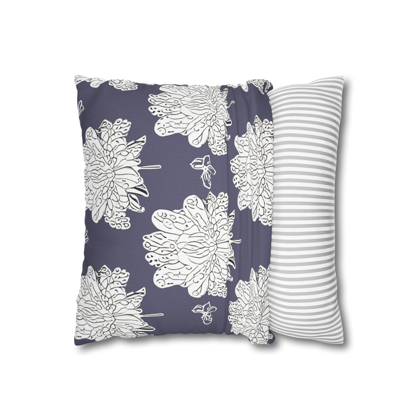 White Floral Butterflies Spun Polyester Square Pillowcase, 14" x 14"