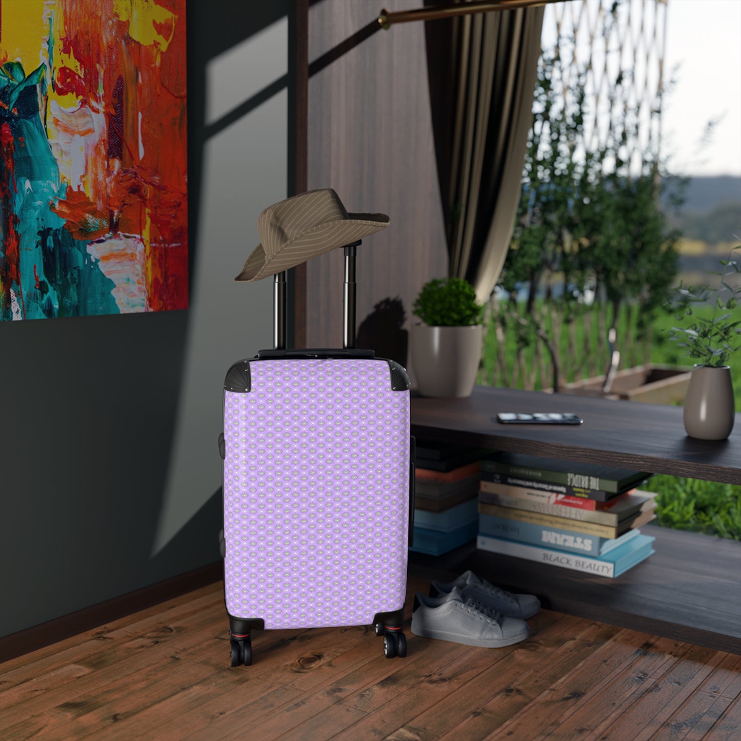 Lavender Star-crossed Bodies Small Suitcase with built in lock, 4 double-wheels, telescopic handle, and ABS back hard-shell