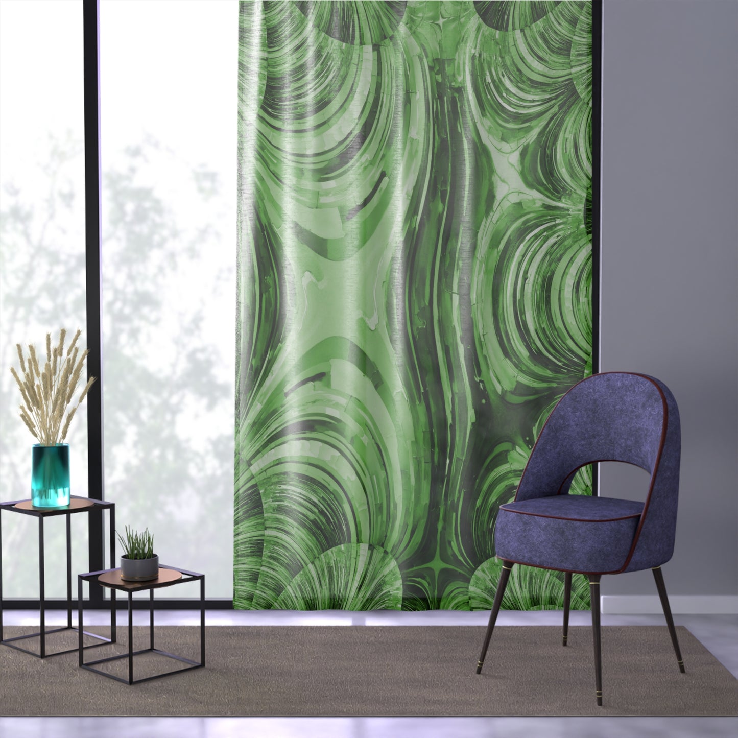 Uzi Spiral Mint Pastel Sheer Window Curtain, 50" x 84", partially transparent