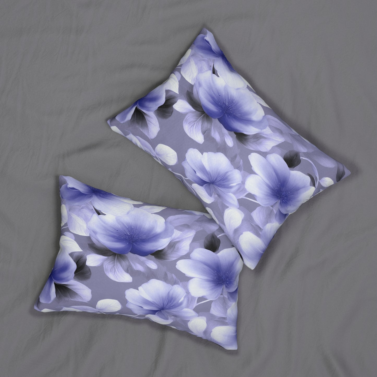 Indigo Blossom Floral Bunch Spun Polyester Lumbar Pillow, 20" x 14"