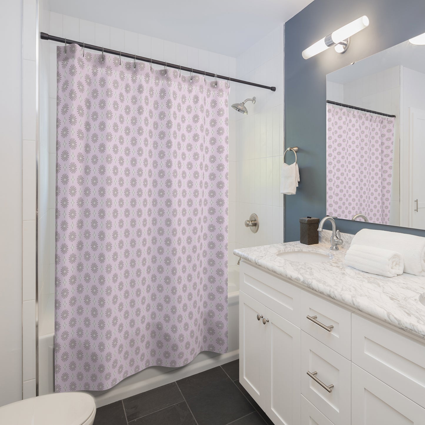 Pink Mornings Star-crossed Bodies Shower Curtain, 71" x 74"