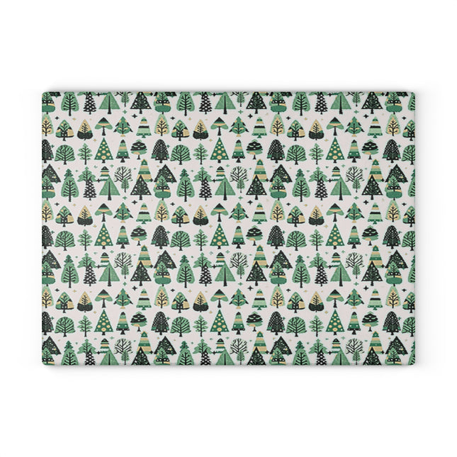 Mini Vintage Green Trees 11" x 15" Glass Cutting Board