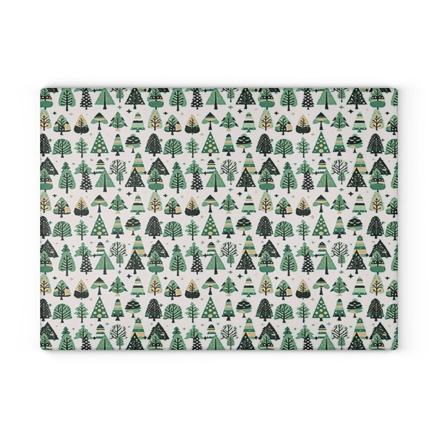 Mini Vintage Green Trees 11" x 15" Glass Cutting Board