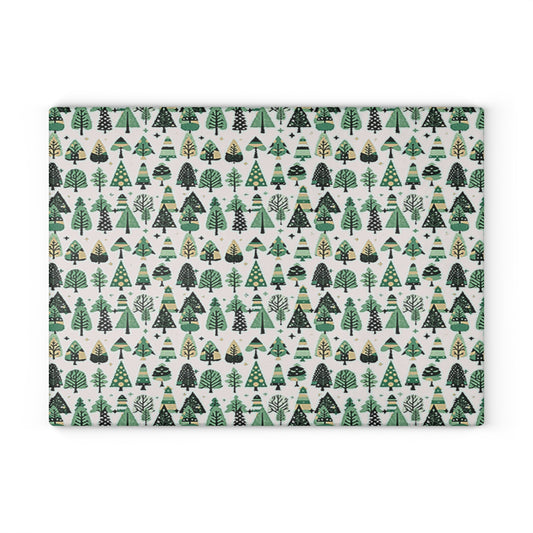 Mini Vintage Green Trees 11" x 15" Glass Cutting Board