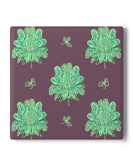 Mint Green Floral Butterflies 4" x 4" Square Ceramic Coaster