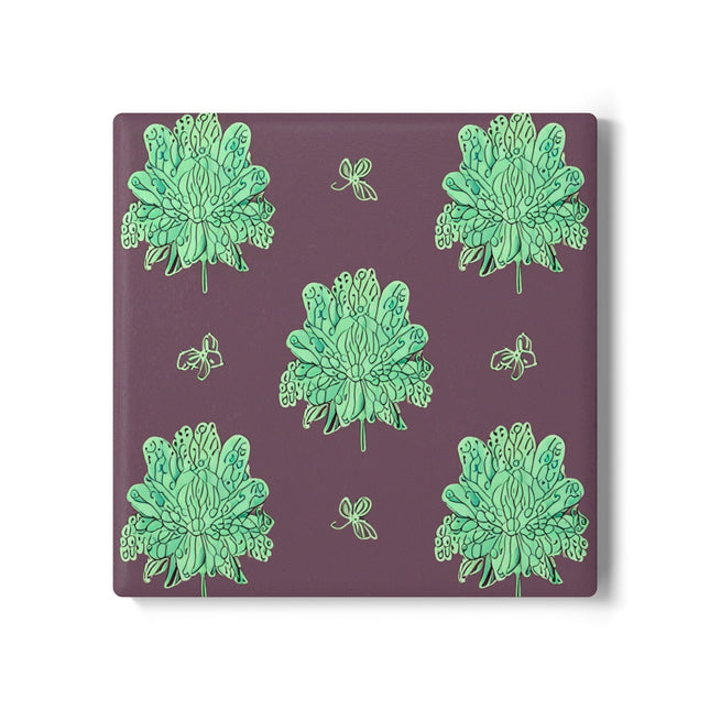 Mint Green Floral Butterflies 4" x 4" Square Ceramic Coaster