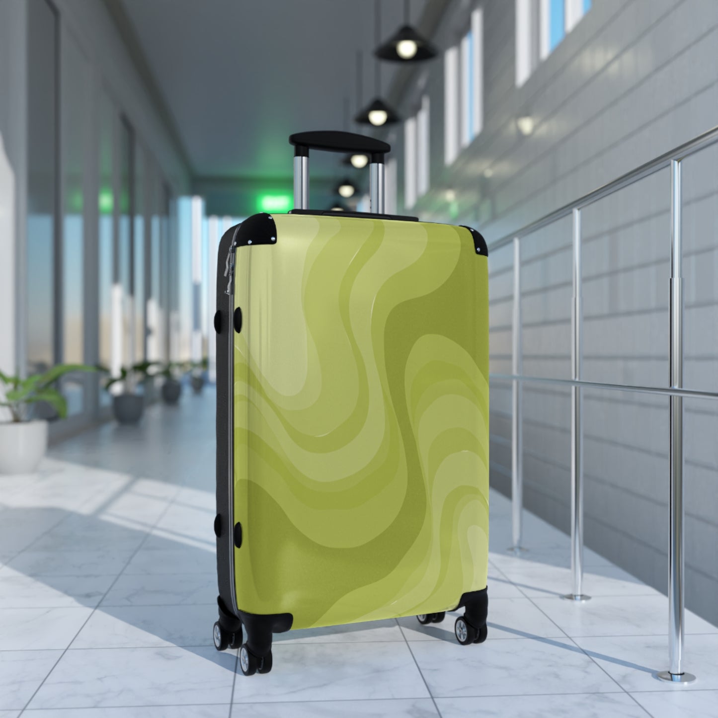 Lemon Wavey Medium Suitcase with built in lock, 4 double-wheels, telescopic handle, and ABS back hard-shell