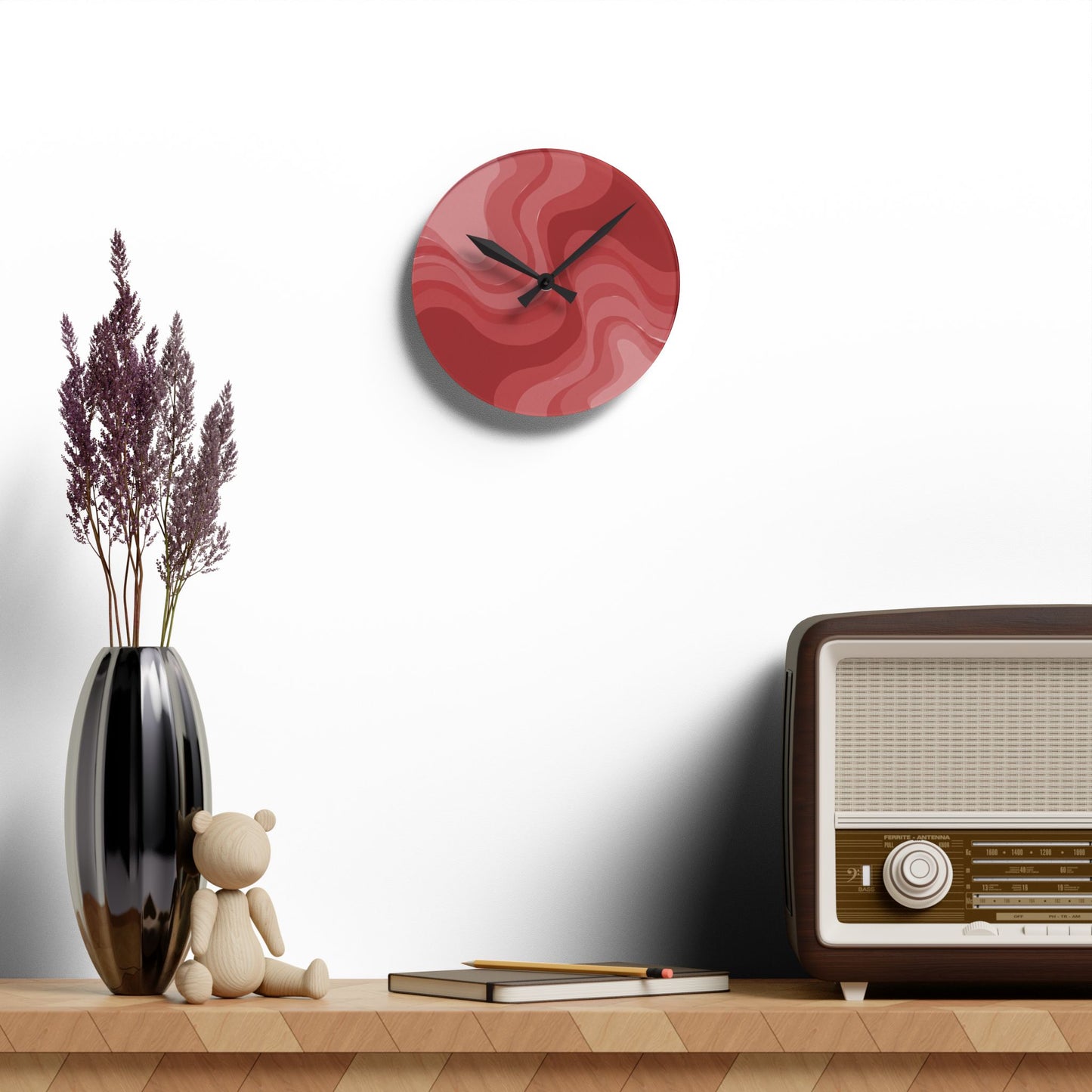 Power Red Wavey 8" x 8" Round Acrylic Wall Clock