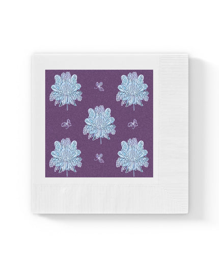 Blue Floral Butterflies White Coined Napkins, 6.5" x 6.5"