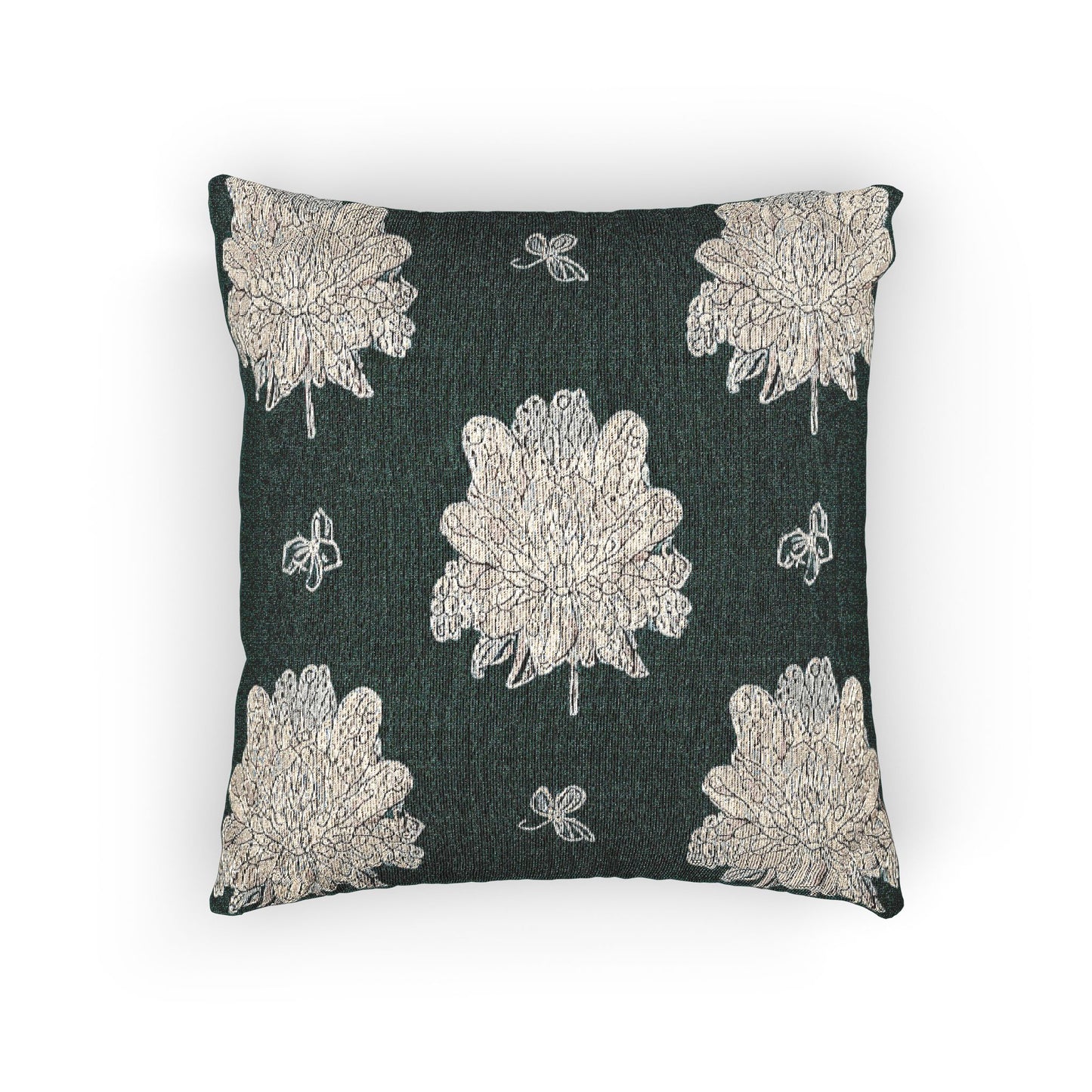 Soft White Floral Butterflies Woven Pillow, 17" x 18"